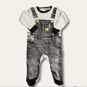 Overall print onesie